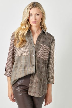 Mocha plaid shirt jacket