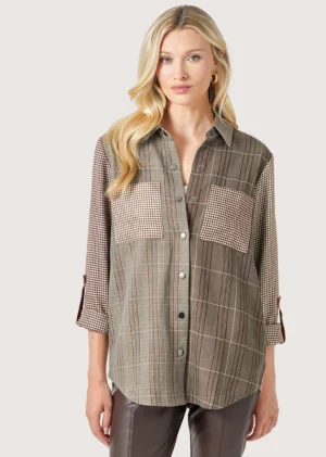 Mystree Mixed Plaid Shirt Jacket