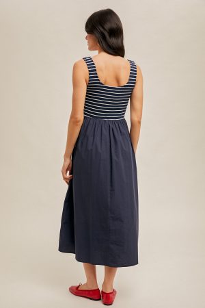 Mixed Media Stripe Rib Midi Dress - Image 6