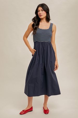 Mixed Media Stripe Rib Midi Dress - Image 2