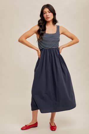 Mixed Media Stripe Rib Midi Dress - Image 3