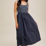 Mixed Media Stripe Rib Midi Dress