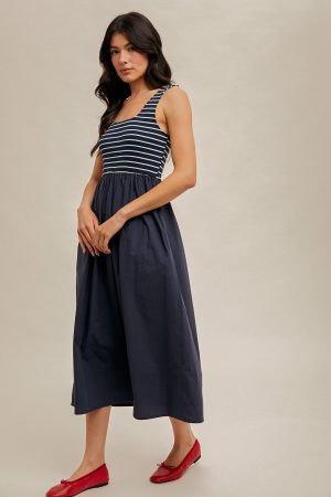 Mixed Media Stripe Rib Midi Dress - Image 5