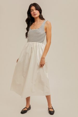 Mixed Media Stripe Rib Midi Dress - Image 7