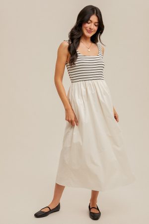 Mixed Media Stripe Rib Midi Dress - Image 8