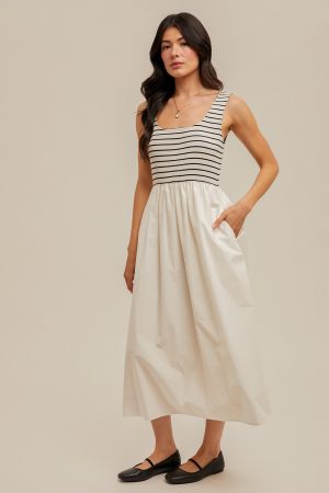Mixed Media Stripe Rib Midi Dress - Image 9