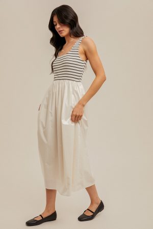 Mixed Media Stripe Rib Midi Dress - Image 10