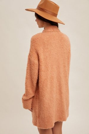 Fuzzy Texture Knit Cardigan - Sunkissed Orange - Image 4