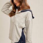 Brushed Jersey Hooded Pullover - Grey / Navy