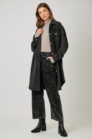 Washed Terry Long Jacket - Washed Black