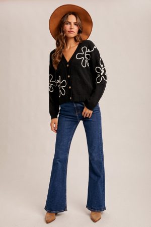 Floral Button Down Cardigan - Black - Image 2