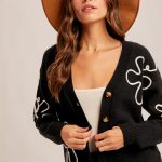 Floral Button Down Cardigan - Black