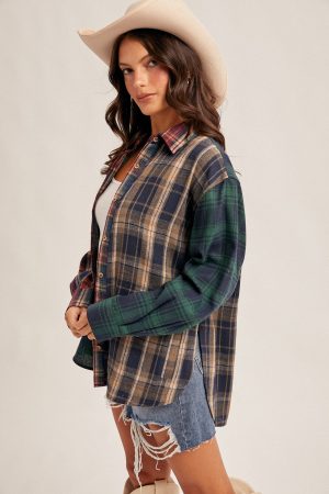Mixed Plaid Button Down shirt - Multi color - Image 4