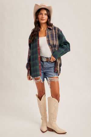 Mixed Plaid Button Down shirt - Multi color - Image 2