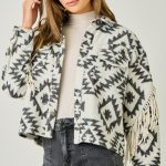 Aztec Fringe Shacket - Cream & Grey