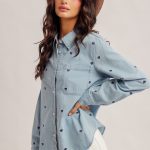 Heart-Embroidered Tencel Button-Down Shirt --Light Denim