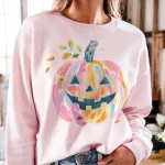 Pumpkin Crew Neck Sweatshirt - Baby Pink